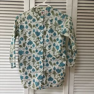 Vintage Peck & Peck Button Up Collarless Blouse Botanical Print Small